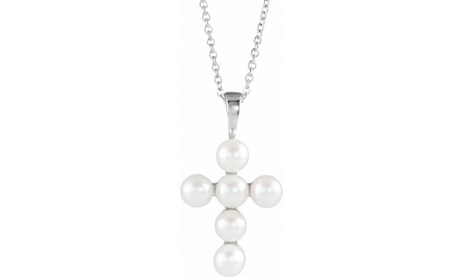 14K White Freshwater Cultured Pearl Cross 16-18 Necklace