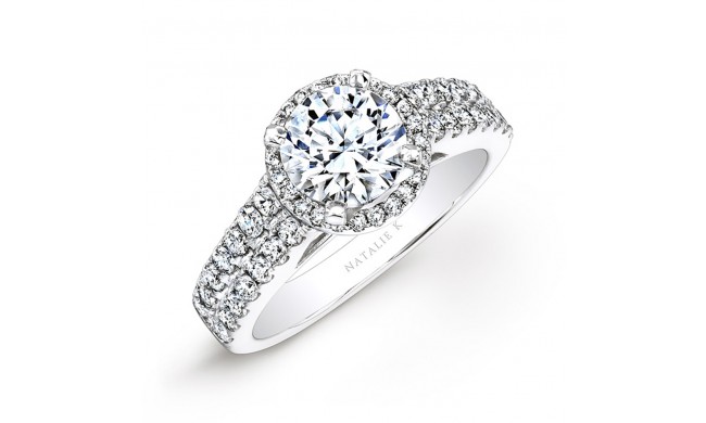 18k White Gold Prong Two Row Halo White Diamond Engagement Ring