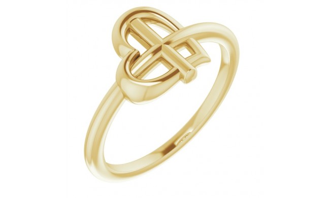 14K Yellow Heart Cross Ring