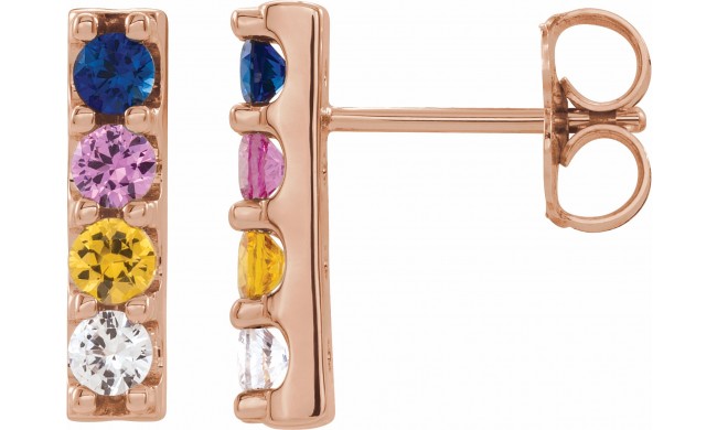 14K Rose Multi-Color Sapphire Bar Earrings