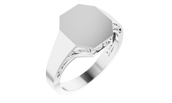 14K White 13x12 mm Octagon Signet Ring