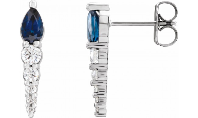14K White Blue Sapphire & 1/4 CTW Diamond Earrings