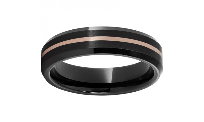 Black Diamond Ceramic Beveled Edge Band with a 1mm 14K Rose Gold Inlay