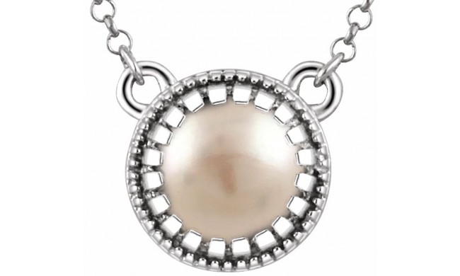 14K White Freshwater Cultured Pearl June 18 Birthstone Necklace