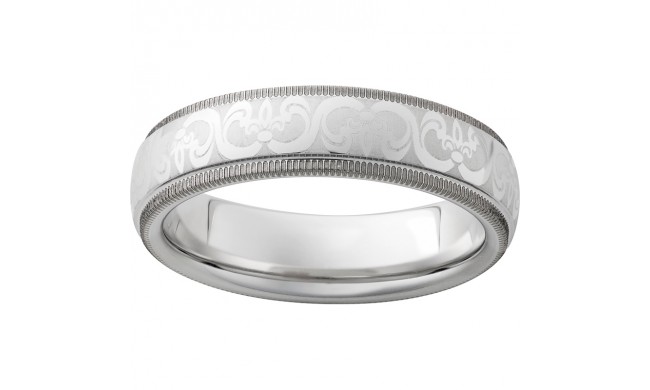 Serinium Domed Grooved Edge Band with Fleur De Lis Laser Engraving and Milgrain Edge