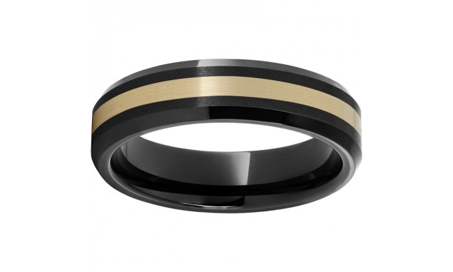 Black Diamond Ceramic Beveled Edge Band with a 2mm 18K Yellow Gold Inlay