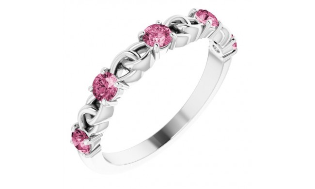 14K White Pink Tourmaline Stackable Link Ring