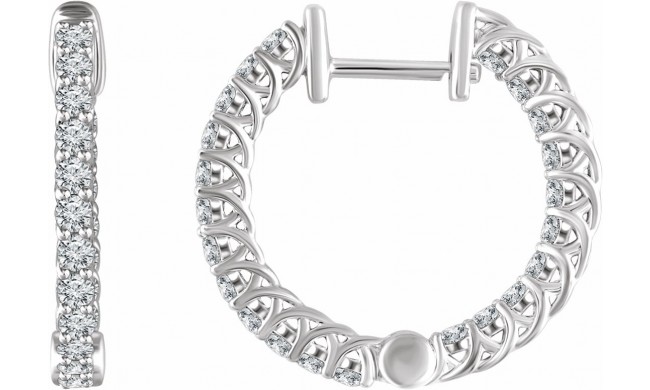 14K White 1 CTW Diamond Inside/Outside 20.1 mm Hoop Earrings