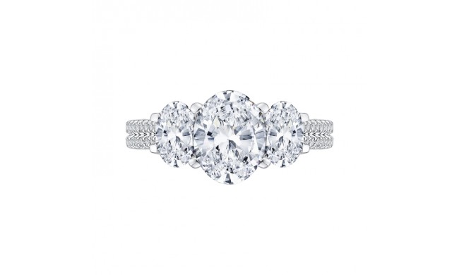 Shah Luxury 14K White Gold Oval Cut Diamond Three-Stone Cathedral Style Engagement Ring (Semi-Mount)