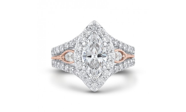 Shah Luxury 14K Two-Tone Gold Marquise Diamond Halo Engagement Ring with Split Shank (Semi-Mount)