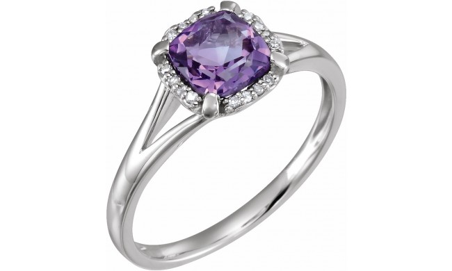 14K White Amethyst & .05 CTW Diamond Ring