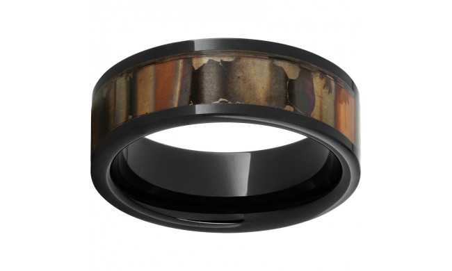 Black Diamond Ceramic Pipe Cut Band with Orange Patina Copper Inlay