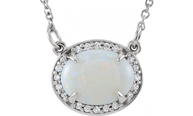 14K White Opal & .05 CTW Diamond Halo-Style 16 1/2 Necklace