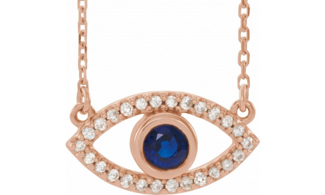 14K Rose Blue Sapphire & White Sapphire Evil Eye 16 Necklace