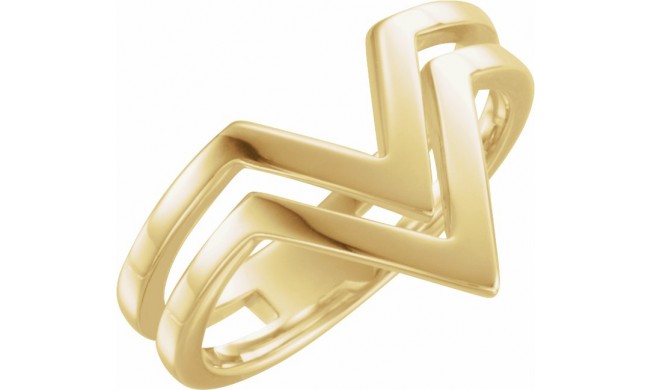 14K Yellow Double Row V Ring