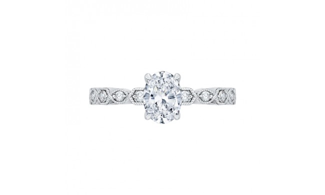 Shah Luxury 14K White Gold Oval Diamond Floral Engagement Ring (Semi-Mount)