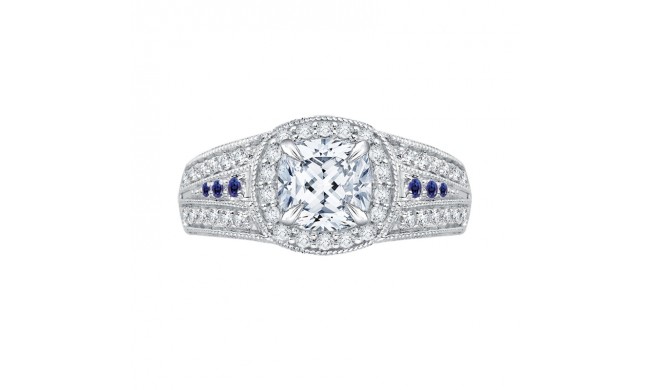 Shah Luxury 14K White Gold Cushion Diamond and Sapphire Halo Engagement Ring (Semi-Mount)