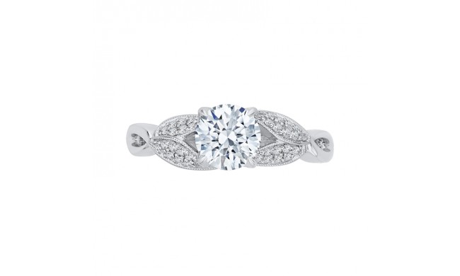 Shah Luxury 14K White Gold Round Diamond Floral Engagement Ring with Split Shank (Semi-Mount)