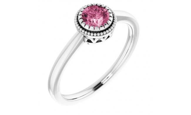 14K White Pink Tourmaline October Birthstone Ring