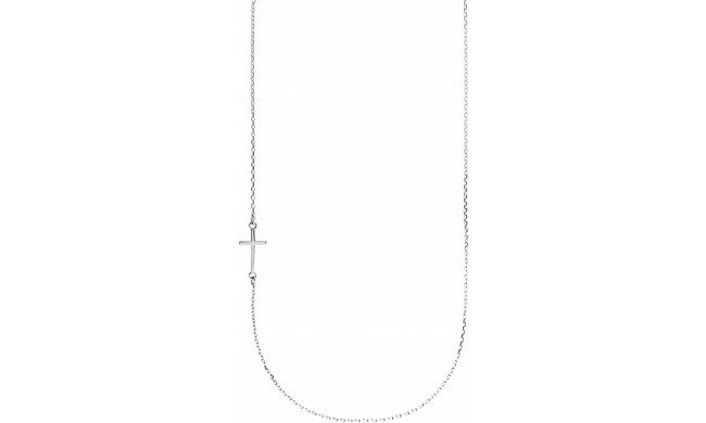 14K White Off-Center Sideways Cross 16 Necklace