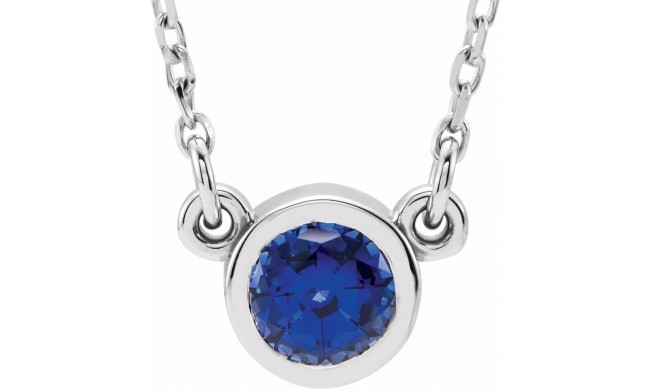 14K White 4 mm Round Blue Sapphire Bezel-Set Solitaire 16 Necklace