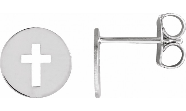 14K White 8 mm Pierced Cross Disc Earrings