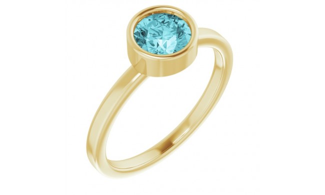 14K Yellow 6 mm Round Blue Zircon Ring