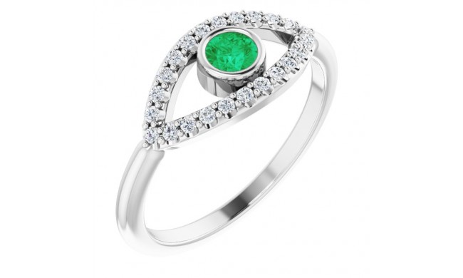 14K White Emerald & White Sapphire Evil Eye Ring