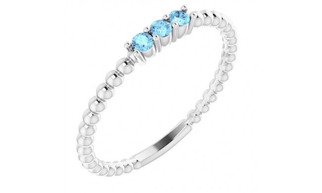 14K White Aquamarine Beaded Ring