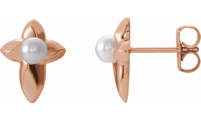 14K Rose Freshwater Cultured Pearl Cross Earrings