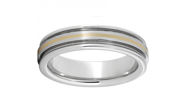 Serinium Rounded Edge Band with a 1mm 18K Yellow Gold Inlay and Satin Finish