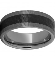 Rugged Tungsten  8mm Pipe Cut Band with Black CeramicInlay and Hammer Finish