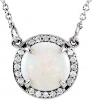 14K White Opal & .05 CTW Diamond 16 Necklace
