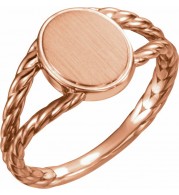 14K Rose 11x9 mm Oval Rope Signet Ring