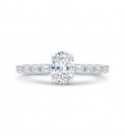 Shah Luxury 14K White Gold Ovel Diamond Solitaire Plus Engagement Ring (Semi-Mount)