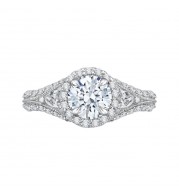 Shah Luxury 14K White Gold Round Diamond Halo Engagement Ring with Split Shank (Semi-Mount)