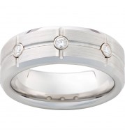 Serinium Beveled Edge Band with Three .06 Round Brilliant Diamonds, Rectangular Grooves and Satin Finish