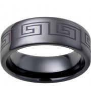Black Diamond Ceramic Pipe Cut Band with Greek Laser Engraving