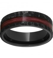 Black Diamond Ceramic Pipe Cut Band with Cabernet Barrel Aged Off-Center Inlay and Moon Finish