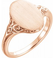 14K Rose 13x9 mm Oval Signet Ring