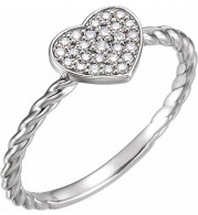 14K White 1/8 CTW Diamond Heart Rope Ring