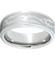 Serinium Flat Band with Grooved Edges and Scroll Laser Engraving