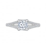 Shah Luxury Split Shank Cushion Cut Diamond Engagement Ring In 14K White Gold (Semi-Mount)