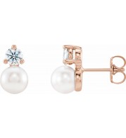 14K Rose Freshwater Cultured Pearl & 1/2 CTW Diamond Earrings