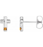 14K White Citrine Cross Earrings
