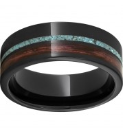 Black Diamond Ceramic Pipe Cut Band with Off-Center Cabernet Barrel Aged Inlay and Turquoise Inlay