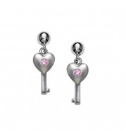 Sterling Silver Pink Sapphire Heart with Key earrings