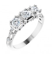 14K White 9/10 CTW Diamond Vintage-Inspired Three-Stone Anniversary Band