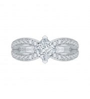 Shah Luxury 14K White Gold Princess Diamond Engagement Ring with Split Shank (Semi-Mount)