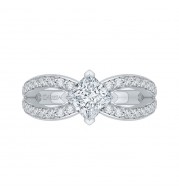Shah Luxury 14K White Gold Princess Diamond Engagement Ring with Split Shank (Semi-Mount)